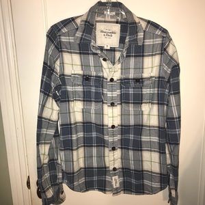 A&F blue and white flannel shirt